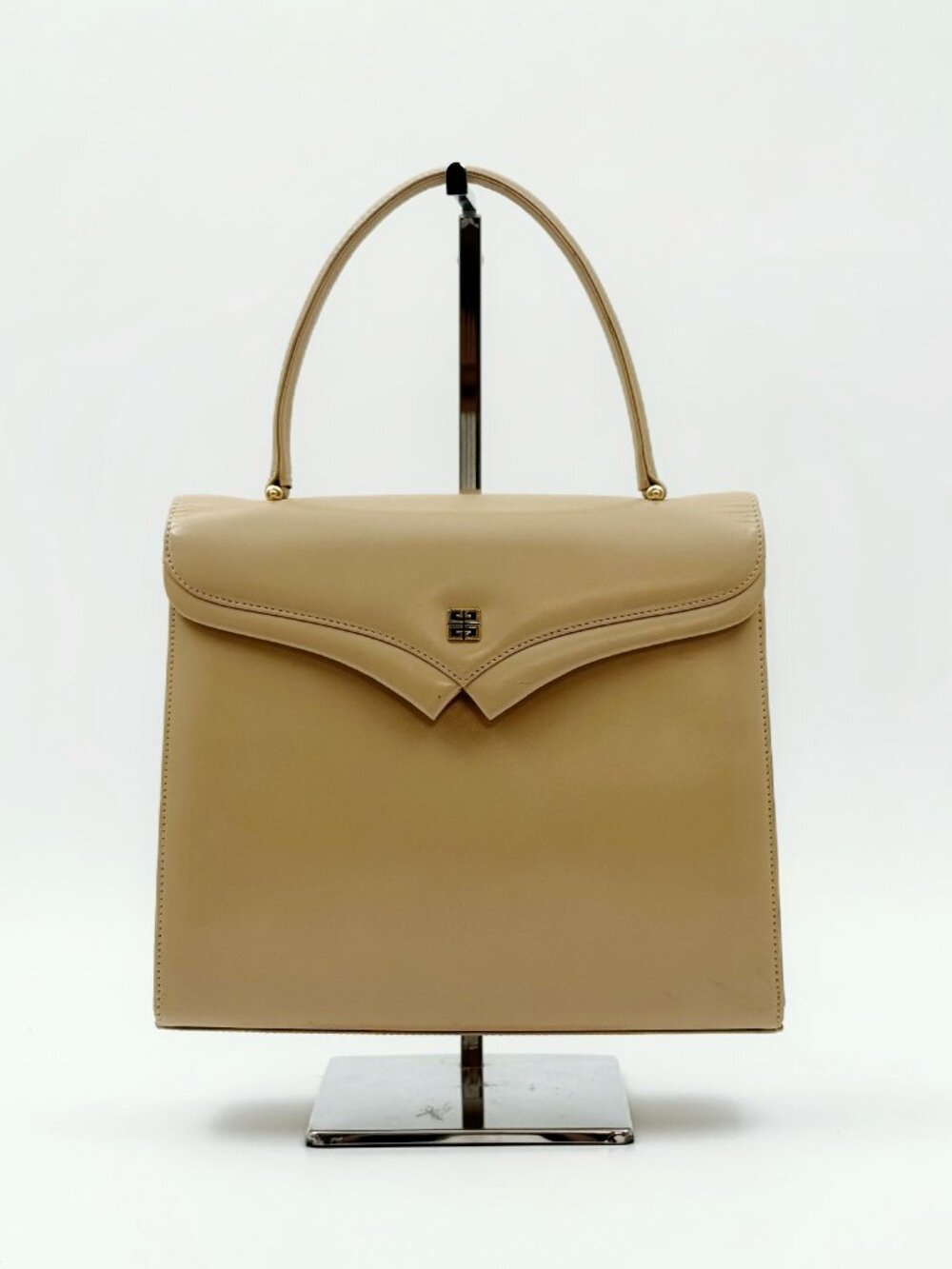 Vintage Givenchy Beige Leather Top Handle Handbag Structured Kelly Style Bag